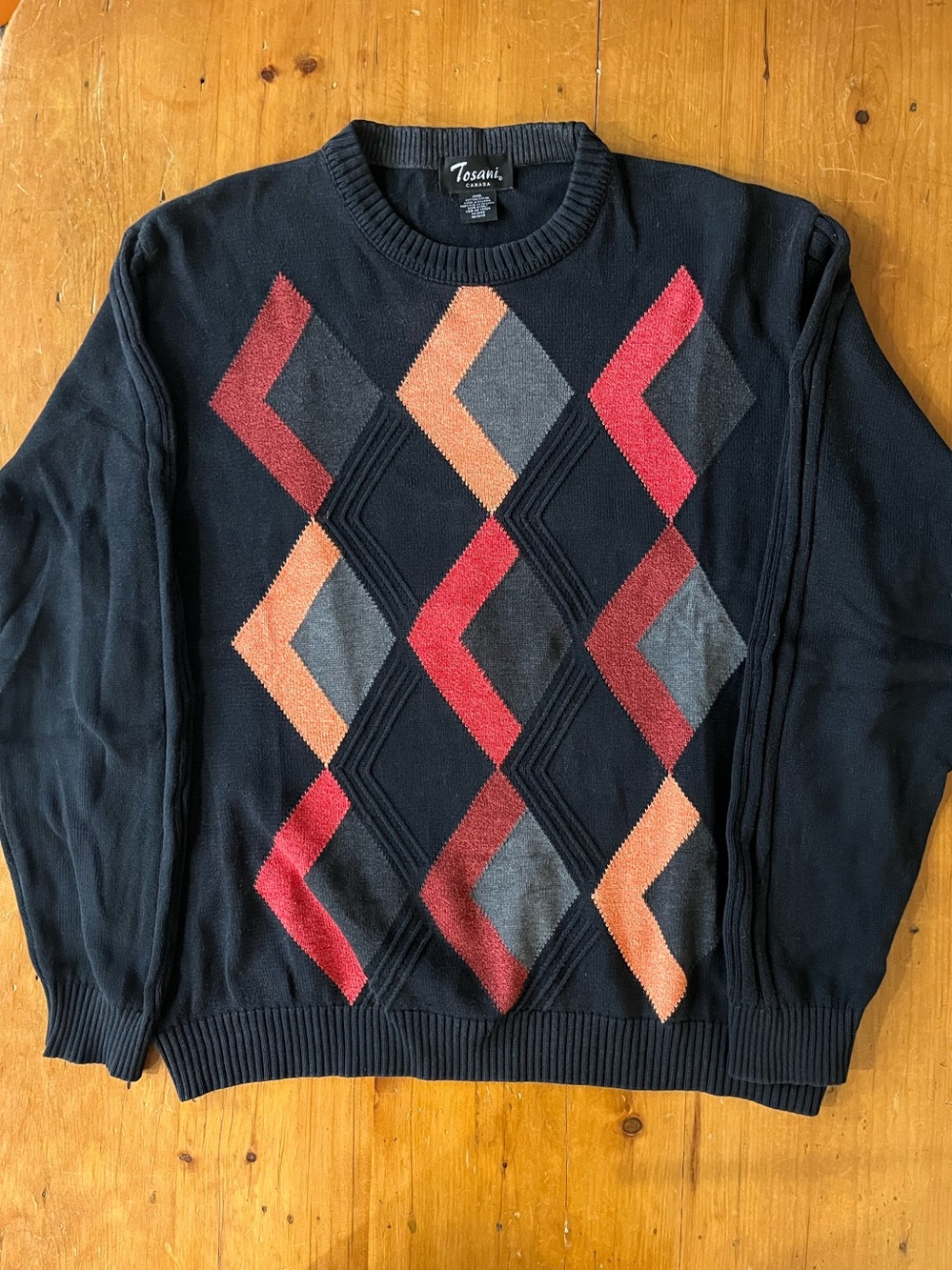 Vintage 1990s Tosani Canada 100% Cotton Coogi-style Colourful Geometric Sweater